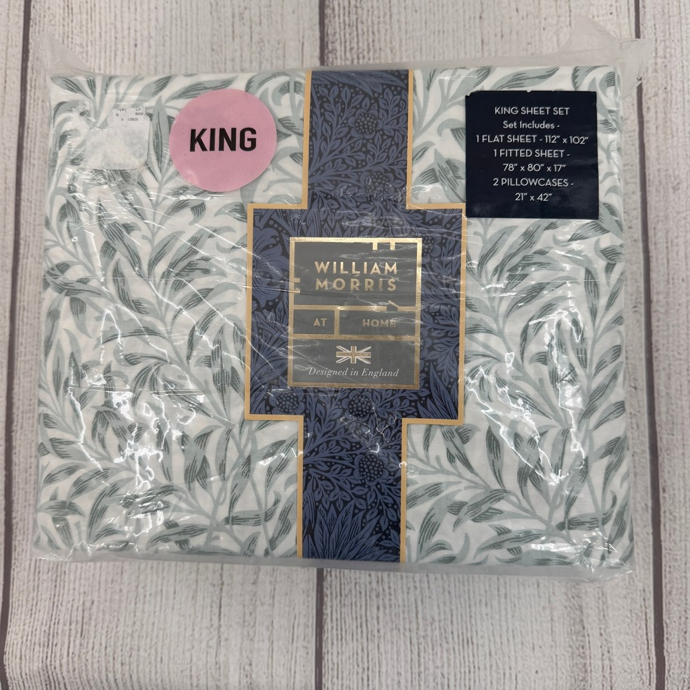 William Morris At Home Sheet Set KING Soft Mineral Willow Bough Cotton Percale